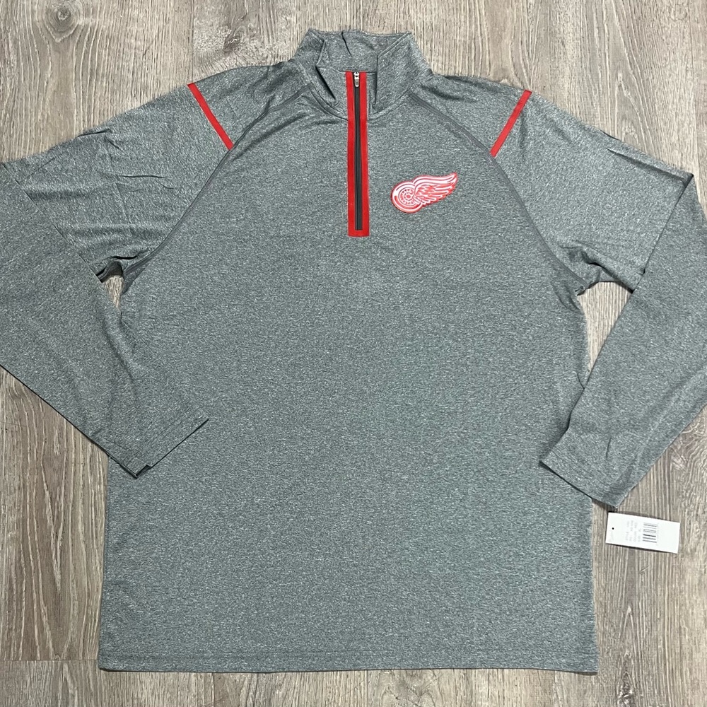 Detroit Redwings Gray and Red Quarter-Zip Pullover